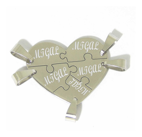 Imagen 1 de 6 de Dije Acero Quirúrgico 5 Partes Amistad Grabado + Cadenas 5u.