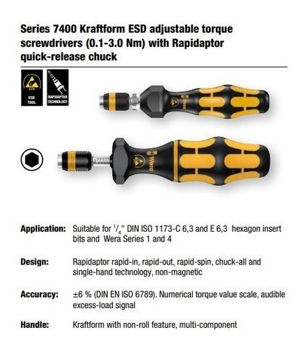 Wera Destornillador De Torque Ajustable 10-34ncm Esd