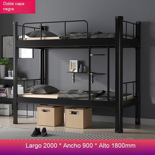 Cama Doble De Hierro Y Acero, Estilo Industrial Con Soporte