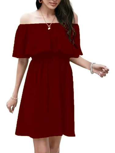 Vestido Corto Con Olan En Hombro Caido Para Dama | Meses sin intereses Vestido Corto Con Olan En Hombro Caido Para Dama | Meses sin intereses