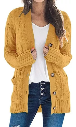 Chaqueta Casual Tipo Cárdigan Con Botones Para Mujer