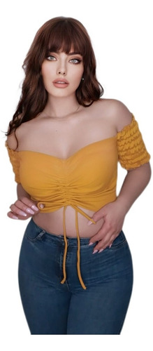 Blusa Crop Top Juvenil Modelo A Color Ocre