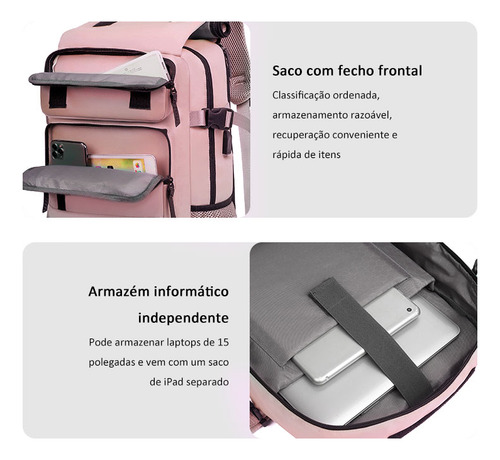 Mochila Viagem Notebook Wicopet Impermeável 15.6 Notebook Bolsa 15L Cor Rosa