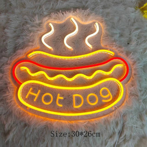 Letrero Led Neon Hot Dog Grabado En Acrílico 3mm De 30*26cm
