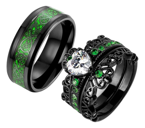 Anillos Chapados En Negro Con Corazon Azul Para Mujer Anillo