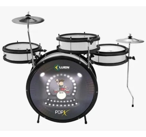 Imagem 2 de 3 de Bateria Infantil Luen Pop X Branco Com Banco + Baquetas