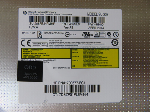 Gravador Dvd/cd Notebook Hp - Su-208 Preto (Usado)