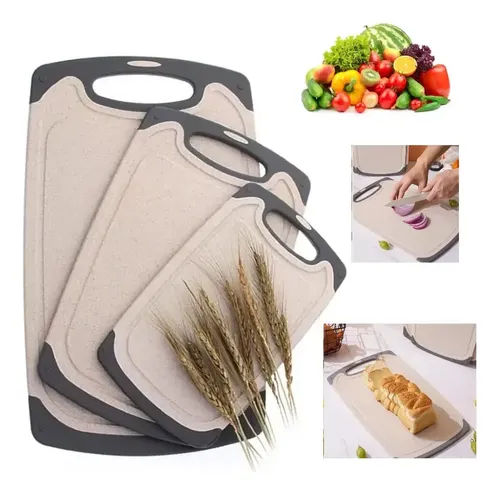 Kit 3 Taboa De Carne Cozinha Tabua Corte Polietileno Oferta Geométrico Bege