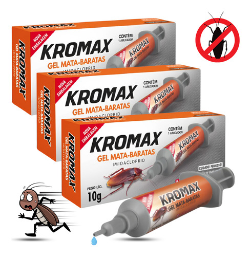 Kit Com 3 Veneno Gel Mata Barata Kromax Repelente Inseticida