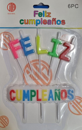 Set Velas Feliz Cumpleaños Multicolor 6 Piezas