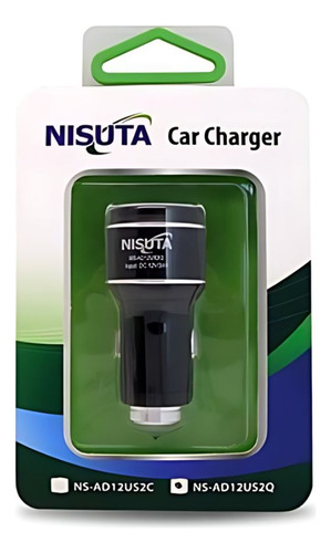 Cargador Auto Doble Puerto 12/24v Carga Rapida Negro Nisuta Negro