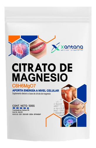 Citrato De Magnesio En Polvo 500g - Long Life By Xantana Srl