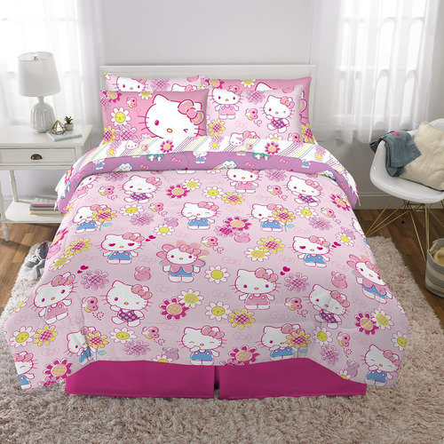 Juego De Acolchado Y Sábanas Franco Hello Kitty, Full, 7 Pzs