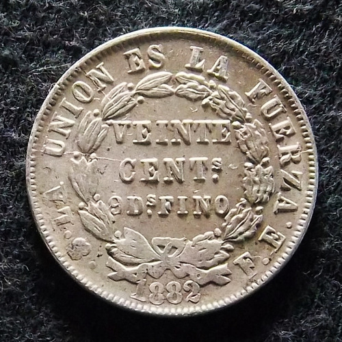 Bolivia 20 Centavos 1882 Mb Plata Km 159.1