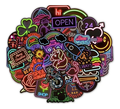 Stickers 50un Pegatinas Adorno Noche Fiesta Luz Fluor Pared