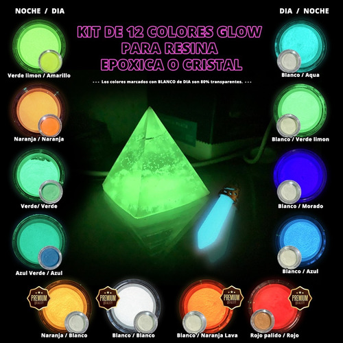 Kit Golw In The Dark 12 Colores Para Resina Epoxi O Cristal.