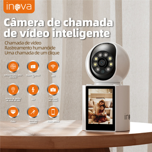 Câmera de Segurança Inova com Tela 2,8" - Videoconversa, Wi-Fi, Movimento Panorâmico, Detecção por IA para Bebês, Idosos e Pets (Cães/Gatos) - Monitor Inteligente Residencial