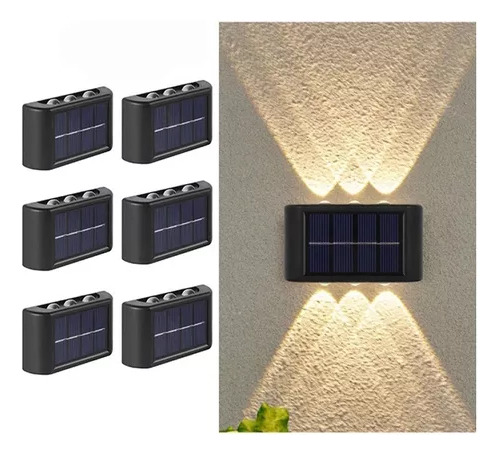 Lámpara Solar Recargable Luz Solar Exterior Pared 6 Piezas