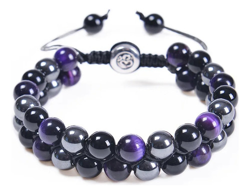 Pulsera Piedra Ojo De Tigre Violeta Hematita Hombre Mujer M1