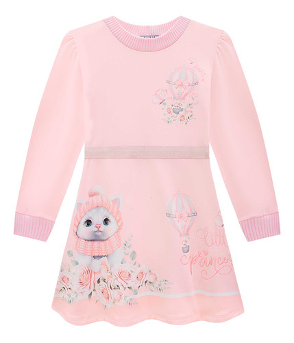 Vestido Infantil Kukie Inverno Rosa Gatinha