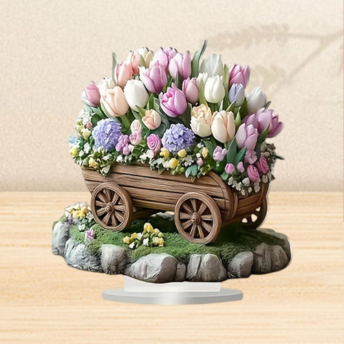 Decoración De Carrito De Flores 2d, Adorno De Escritorio