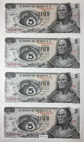 4 Billetes Antiguos $5 La Corregidora 1970