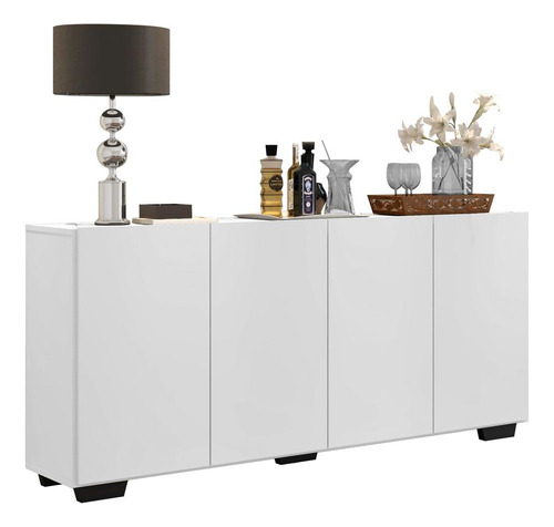 Aparador Buffet 4 Portas Veneza Multimóveis V3557 Cor Branco/preto