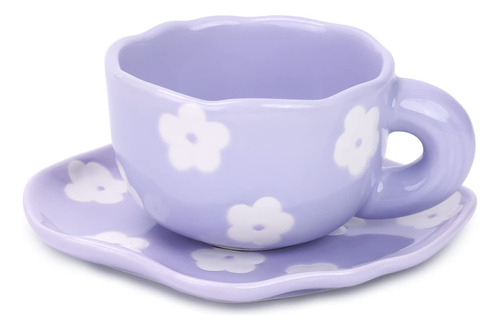 Noviko Taza De Cafe Morada, Taza De Te Y Platillo Floral De