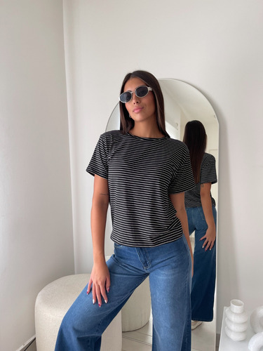 Remera Mujer Modal Basica Rayada Manga Corta