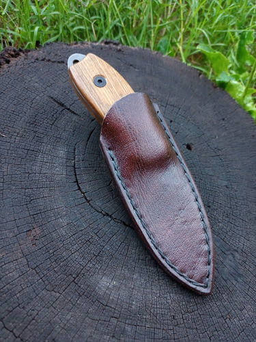 Cuchillo Artesanal Táctico Edc Acero 1070 Funda Cuero Gris
