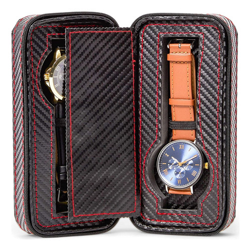 Organizador Reloj Viaje Piel Sintetica Para Hombre Negro 2