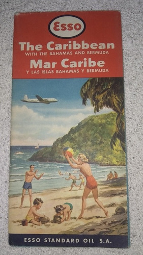 Antiguo Mapa Plegable Turistico Mar Caribe Publicidad Esso