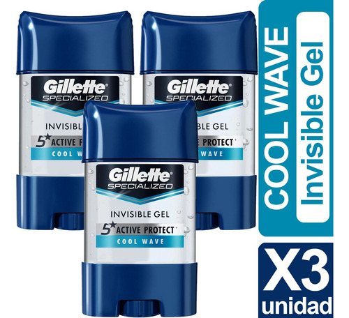 Desodorante Gillette Cool Wave Clear Gel 82g X3 Unid