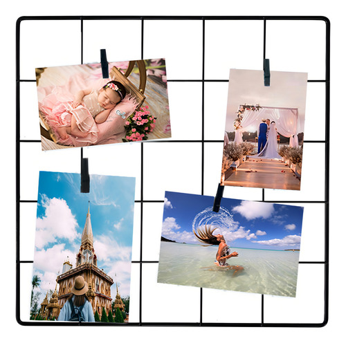 Painel De Fotos Memory Board 30x30 Preto Com Prendedores