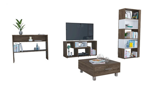 Rack Extensible Tv40 + Biblioteca Cubo + Arrimo + Mesa De C