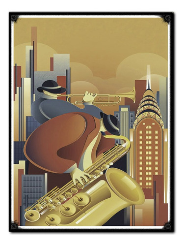 #1575 - Cuadro Decorativo Vintage Jazz Saxo Trompeta Poster