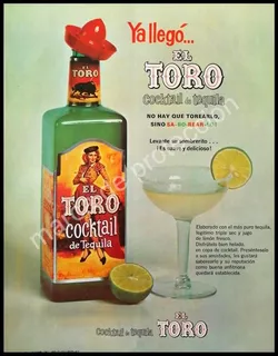 Cartel Publicitario Retro Coctktail Tequila El Toro 1967 /