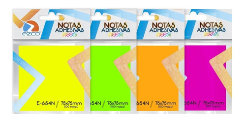 Notas Adhesivas Ezco Neon 75 X 75 Mm X 100 Hojas Fluo