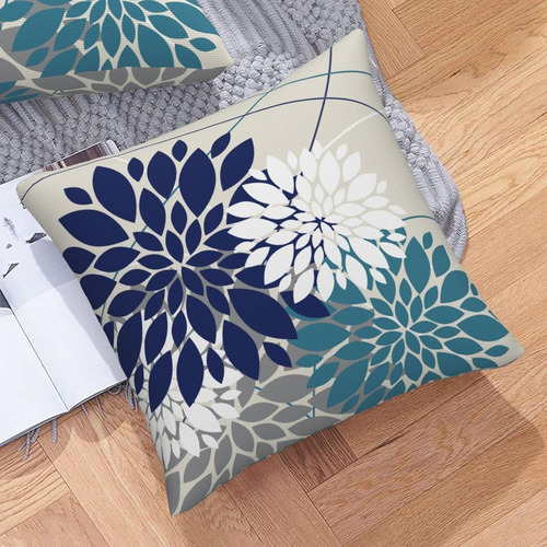 Juego De 2 Fundas De Almohada Florales De Dalia Azul Ma...
