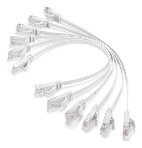 Cat 6 Ethernet Cable 1 Ft Blanco (6 Pack) - Flat Internet Ne