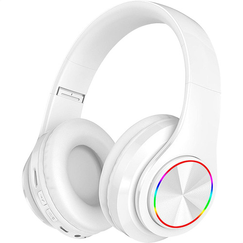 Fone De Ouvido Over-ear Sem Fio Megasonic B39 Branco Com Luz Led