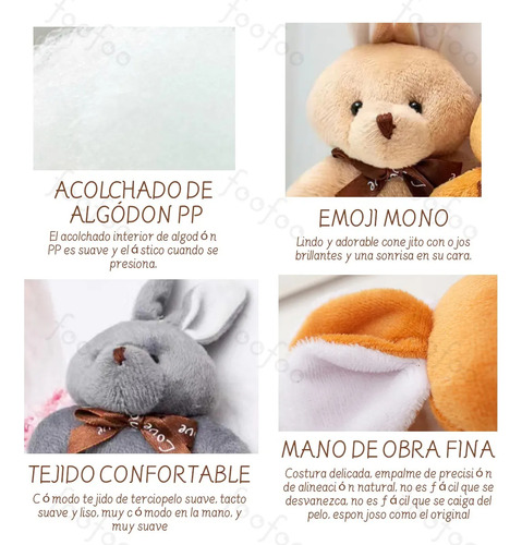 10 Llaveros De Moda Ositos Conejo Peluche Manualidade Foofoo Gris