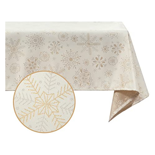 Mantel De Jacquard Copos De Nieve Metálicos, 60x120 Pu...