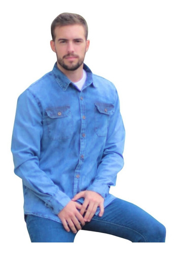 camisa jeans manchada masculina