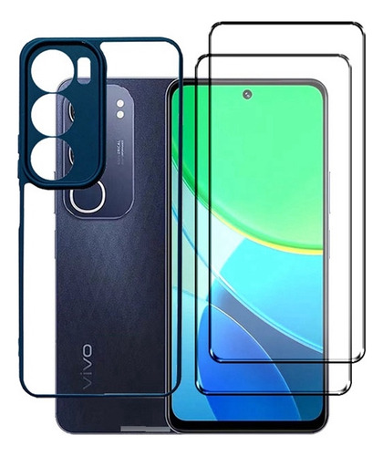 Funda Dos En Uno Case Película Templada +mica Azul Acero Vivo Y19s