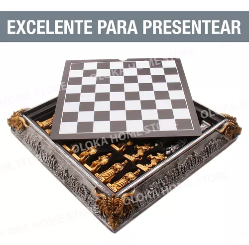 Jogo De Xadrez Tematico + Tabuleiro Medieval Imperial Resina - R$ 389,9