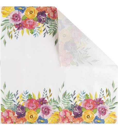Servilletas De Papel Para Fiesta Con Diseño De Flores 100 Pz