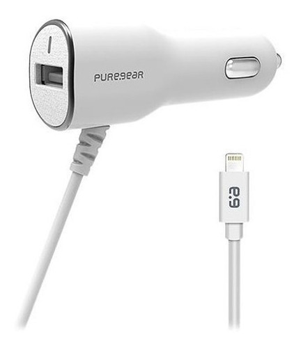 Cargador Auto Puregear Plug In Lightning Blanco Certificado 