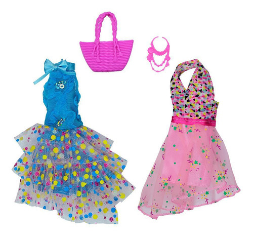 Vestido Para Boneca - Doll Dress Kit 2 Looks - Azul Com Rosa