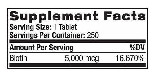 Imagen 2 de 3 de Biotin Natrol 5,000 Mcg - 250 Tablets